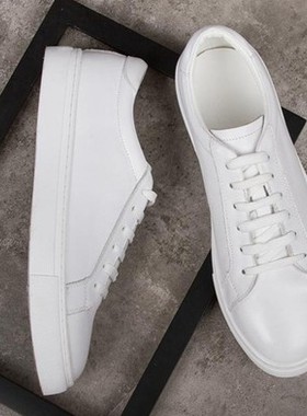 春季新款男鞋真皮小白鞋男韩版平底白鞋潮流百搭西装休闲白色板鞋