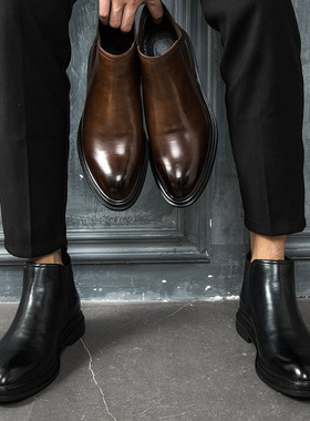 切尔西靴男英伦风高帮皮鞋百搭中帮靴子男短靴黑色皮靴夏季马丁靴