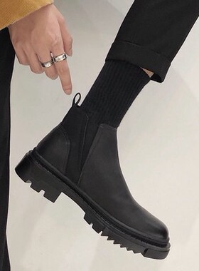 切尔西马丁靴男冬季加绒高帮皮鞋ins中筒靴子潮英伦真皮雪地短靴