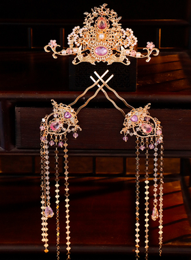 敦煌异域风发饰紫色气质长流苏发钗发冠套装组合汉服配饰百搭优雅