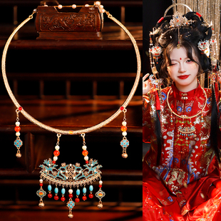 古风璎珞富贵金宝玉项圈长款明制汉服马面裙配饰铃铛烧蓝旗袍项链