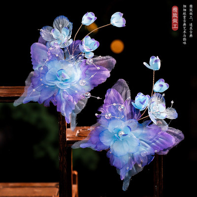 梦幻蓝紫薄纱绢花唐制齐胸裙发夹