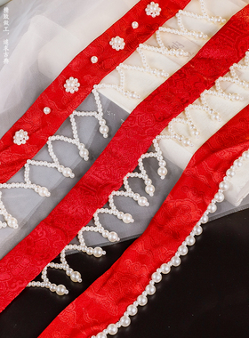 古风发带宋制汉服头饰红色珍珠流苏飘带新中式配饰围鬓压发发饰女