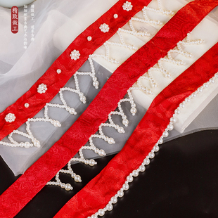 古风发带宋制汉服头饰红色珍珠流苏飘带新中式配饰围鬓压发发饰女