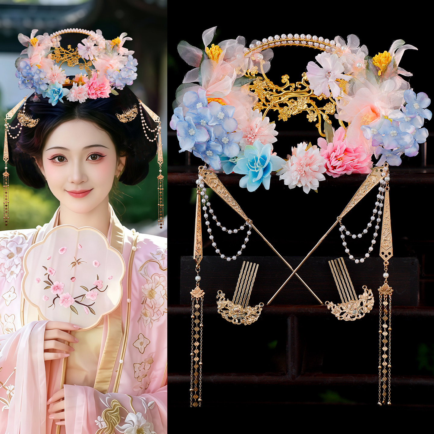 古风花神头冠发饰套装宋制汉服图片