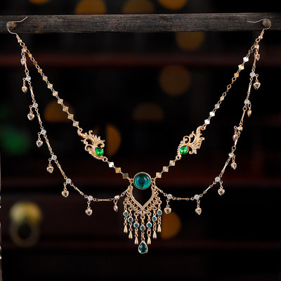 古风汉服绿色水晶流苏眉心坠