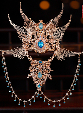 西域异域风发饰发冠头冠古装汉服额饰品蓝色古风公主汉服配饰流苏