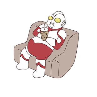 搞笑奥特曼葛优躺喝奶茶贴纸创意可爱车贴摩托电动车笔记本装饰贴