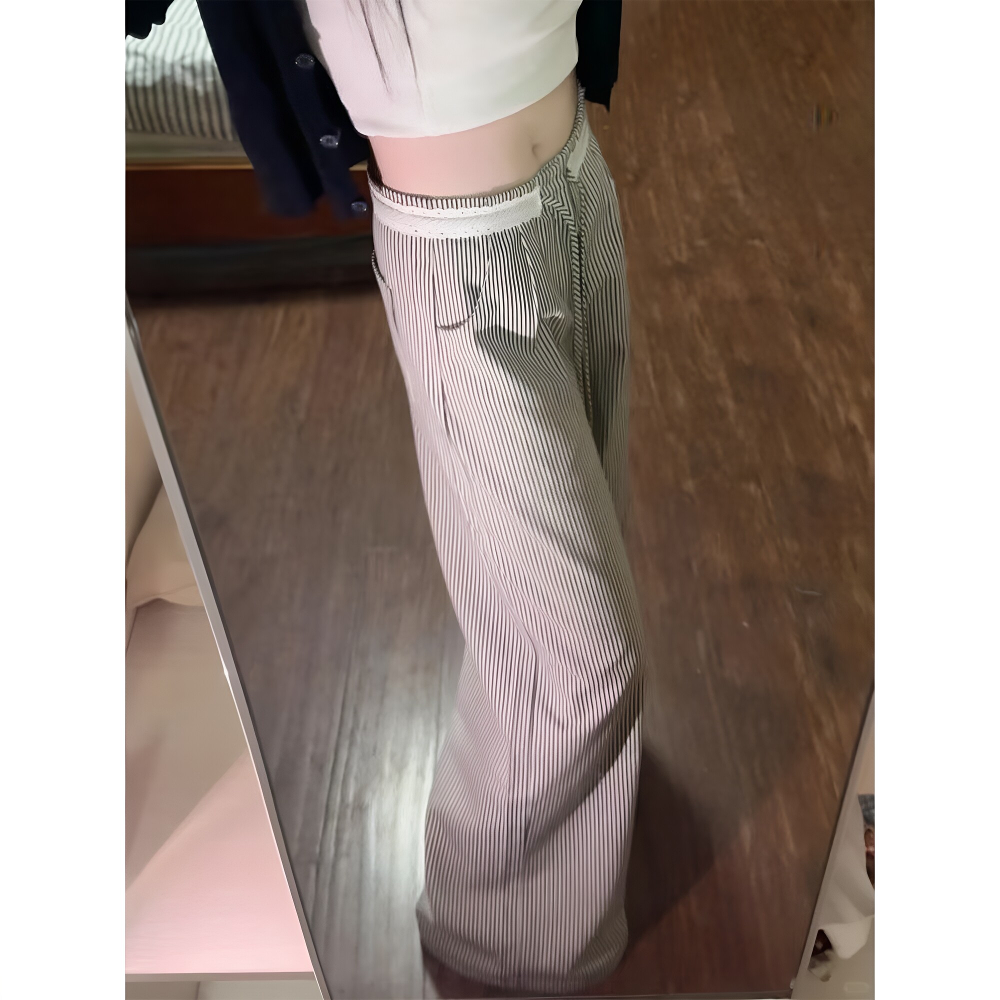 夏季高腰垂感显瘦条纹阔腿裤
