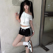 复古运动短裤 女2025新款 夏高腰显瘦外穿薄款 美式 黑色休闲紧身热裤