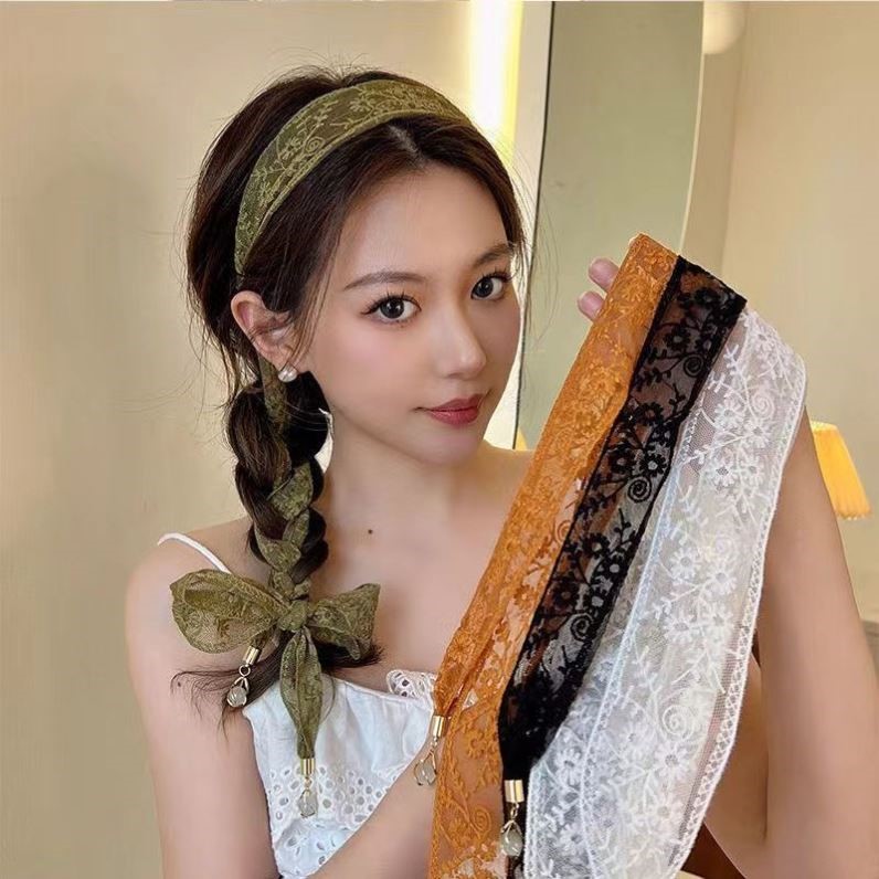 丝巾女夏季薄款小披肩韩版装饰百搭蕾丝细窄长外搭围脖小领巾围巾