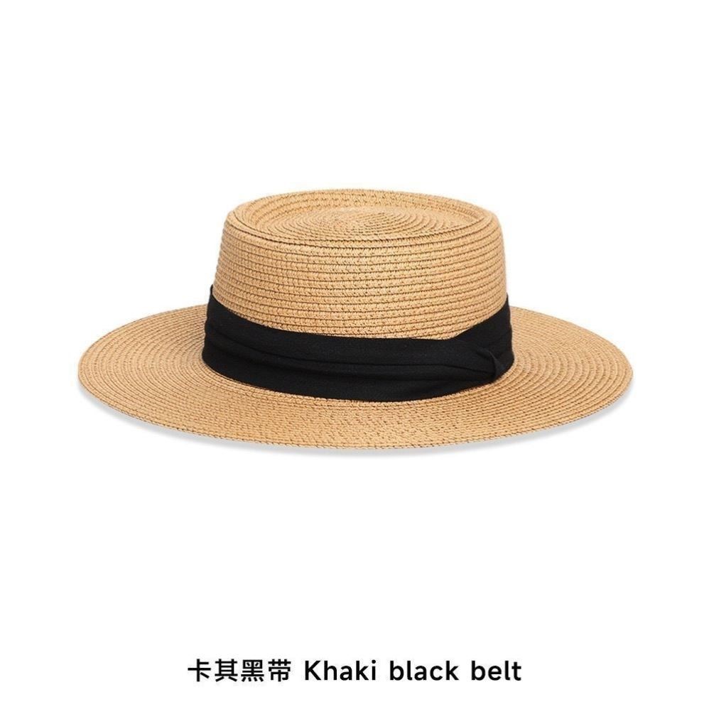 法式复古老钱风平顶草帽女夏季优雅气质显脸小礼帽度假遮阳防晒帽