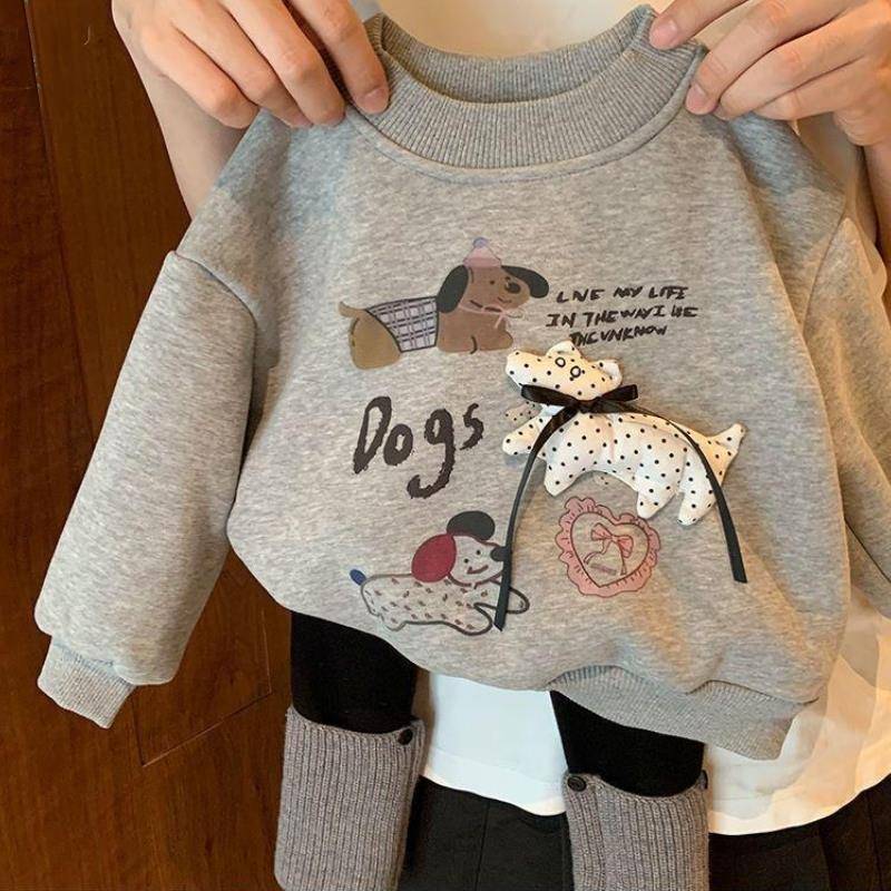 趣味狗狗加绒卫衣女童2025新款套装儿童秋冬款女宝宝加厚保暖上衣