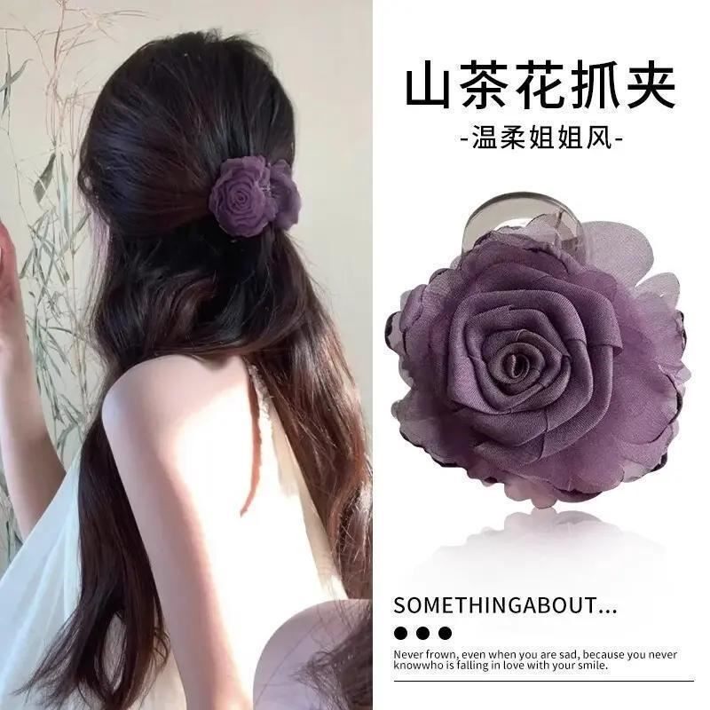 气质蕾丝玫瑰花朵抓夹女高级感2026新款发夹后脑勺鲨鱼夹头花发饰