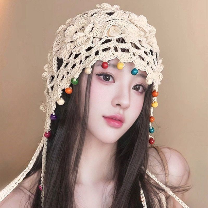 波西米亚风镂空星星装饰针织帽女夏季新款个性潮牌百搭透气包头帽