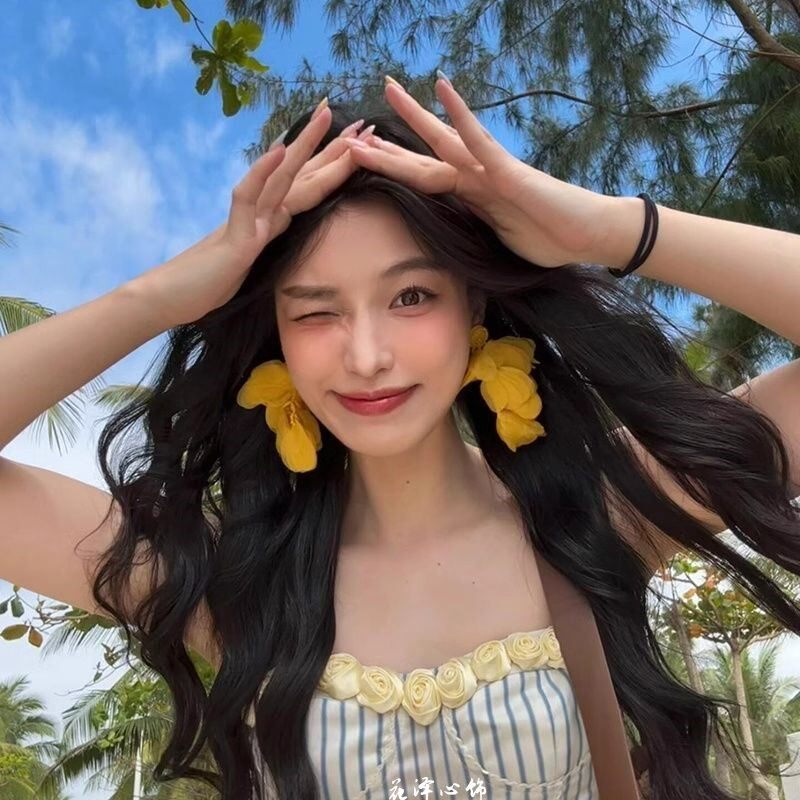 耳环适合夏天的黄色花瓣流苏耳坠耳饰夸张旅游度假耳钉女