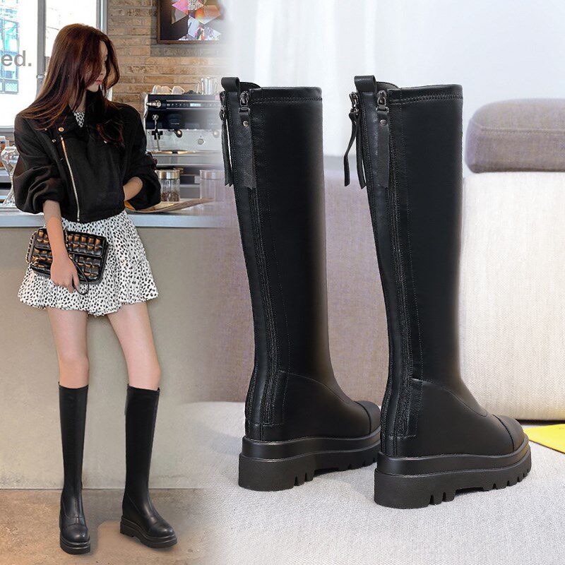 小个显高瘦长靴内增高10cm不过膝高筒靴后拉链冬季加绒骑士靴女靴
