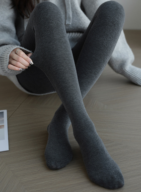 灰色打底裤女冬2025新款外穿加绒平纹连裤袜高腰紧身保暖弹力棉裤