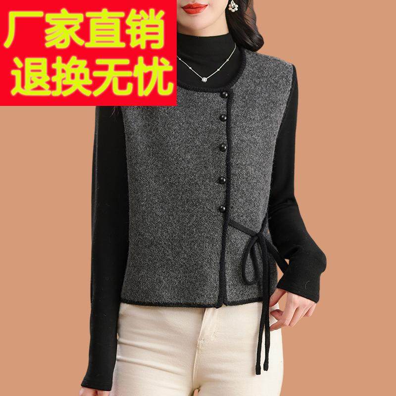 高级灰羊毛针织马甲开衫女春装2025新款毛衣外套无袖叠穿马夹上衣