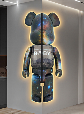 现代简约暴力熊玄关装饰画墙面转角走廊带灯挂画潮玩网咖发光壁画