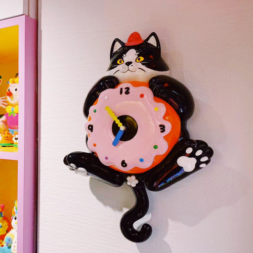 uodycco可爱客厅玻璃钢猫咪挂钟