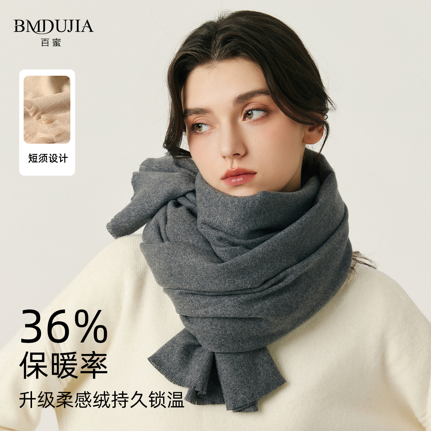 灰色围巾女冬季2025新款百搭加厚纯色仿羊绒披肩两用男围脖高级感