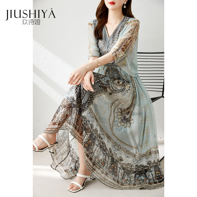 玖诗娅女人味真丝连衣裙女高贵气质奢华桑蚕丝年轻款减龄时尚品牌