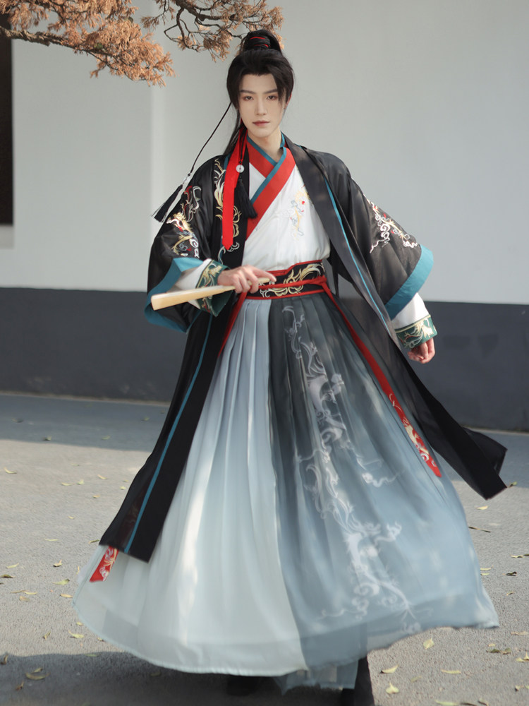 원래 HANFU 남자의 중국 스타일 고대 의상 진 시스템 허리 길이 언더 셔츠 웨이 진 스타일 2024 가을 새로운 무술 검객 정장