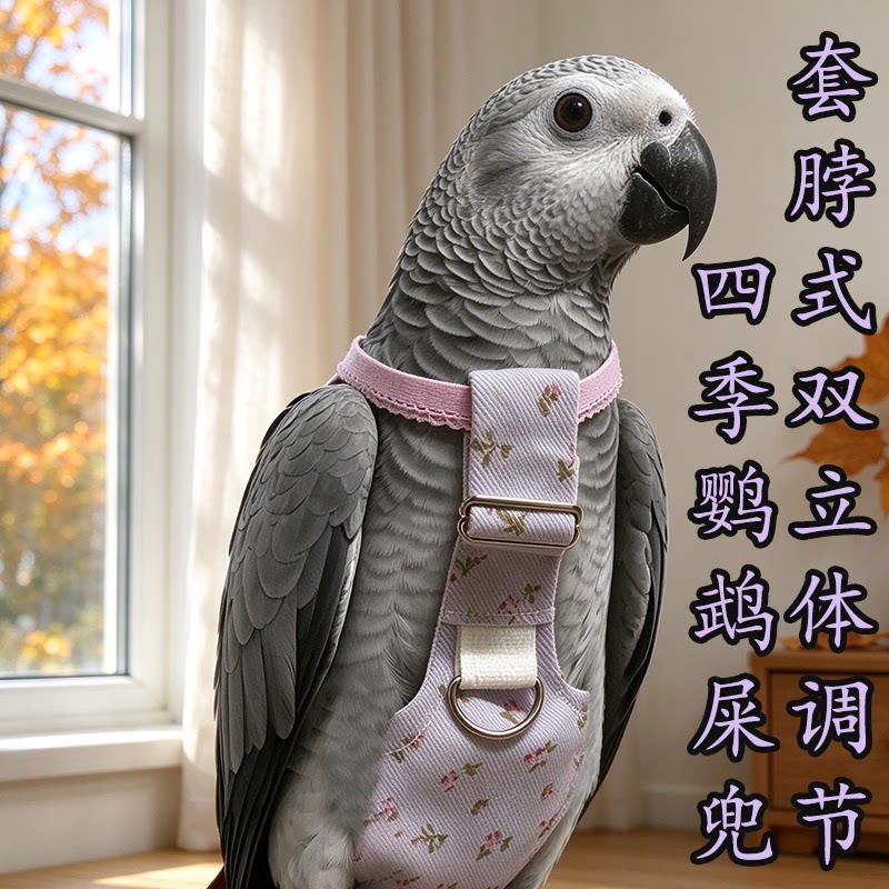 四季灰鹦鹉尿不湿双立体套脖调节葵花金刚亚马逊中大型鹦鹉鸟屎兜