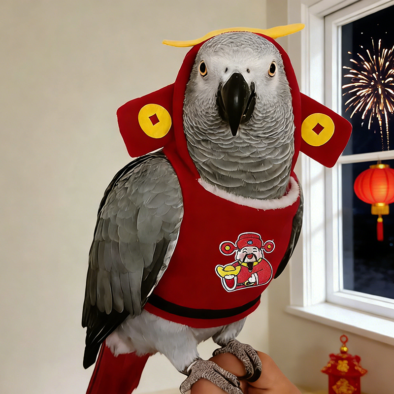 刺绣财神款灰鹦鹉飞行服鸟类衣服冬季保暖服加绒防冻大型鸟拜年服,宠物/宠物食品及用品,鸟禽服饰,淘宝优惠券,粉丝福利购,淘宝优惠卷
