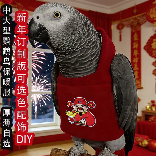 新年刺绣财神连帽加绒鹦鹉飞行服