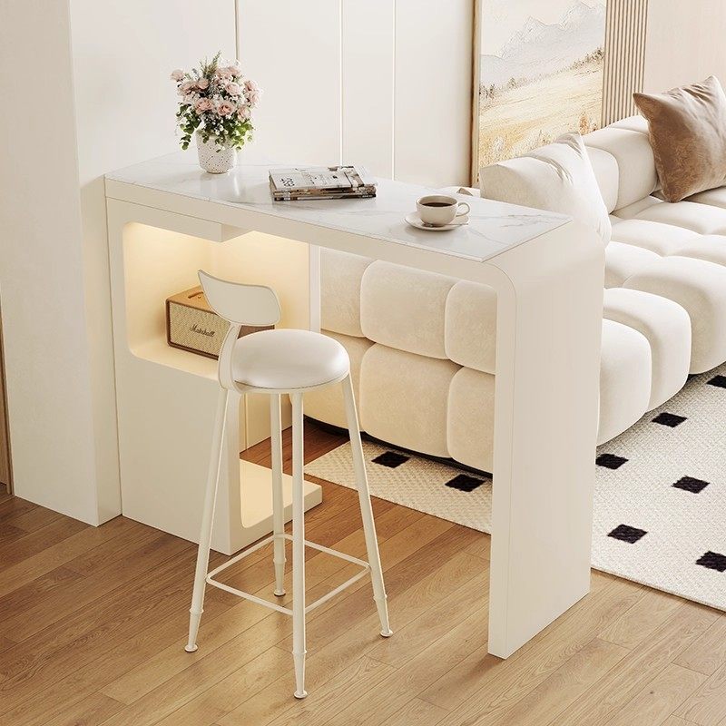 奶油风岩板小吧台家用餐边柜一体创意高脚桌隔断阳台休闲轻奢桌子