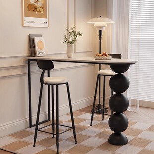 中古风岩板吧台桌椅组合现代简约客厅家用休闲高脚桌靠墙创意吧台