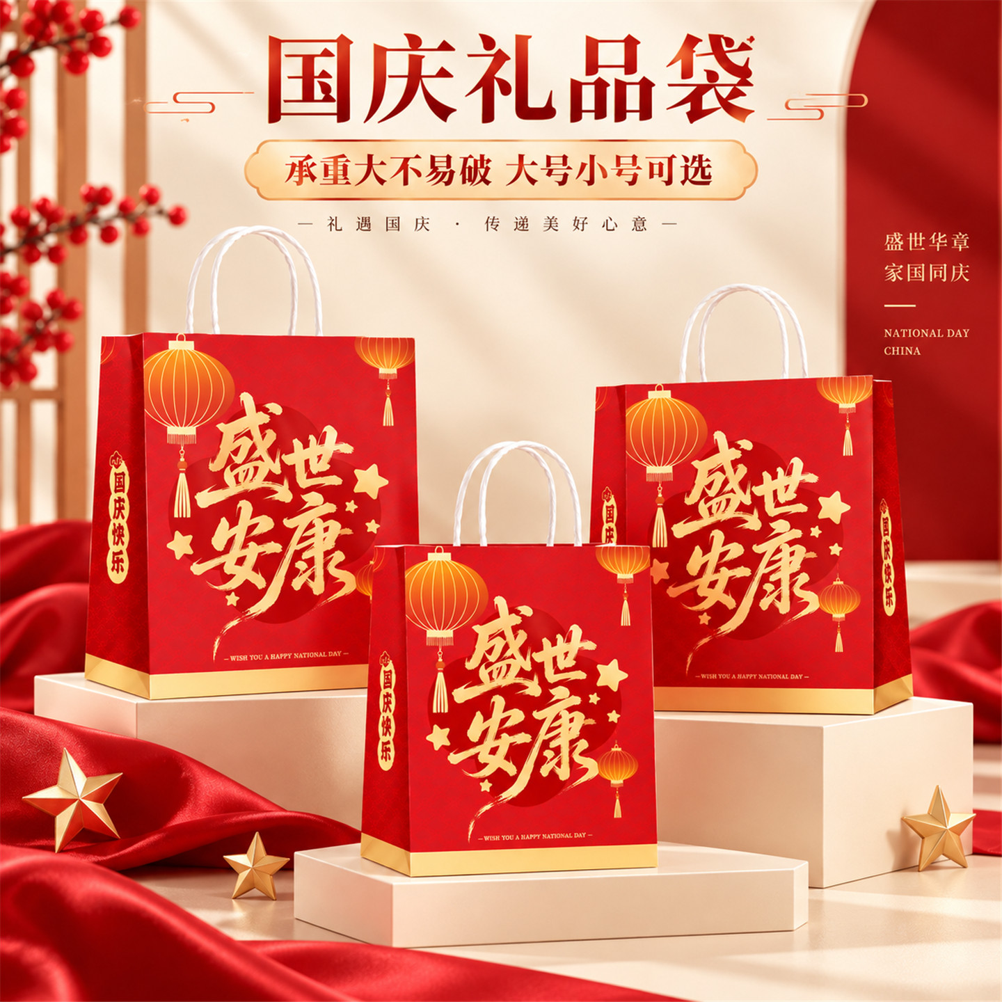 国庆节礼品袋伴手礼物袋包装袋红色喜庆手提袋烘焙奶茶外卖打包袋