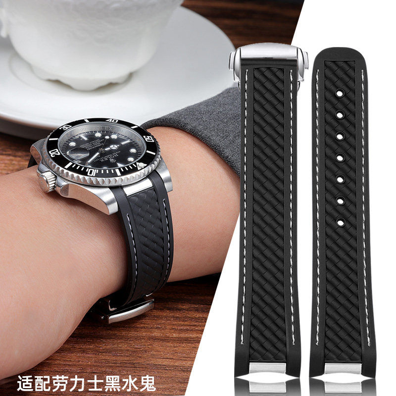 劳力士黑水鬼硅胶手表带男