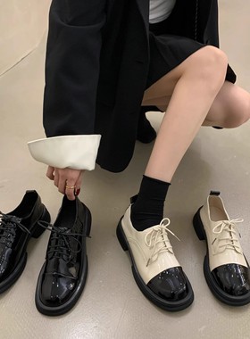 小香风复古系带乐福单鞋女鞋子2025春季厚底黑色春秋英伦风小皮鞋