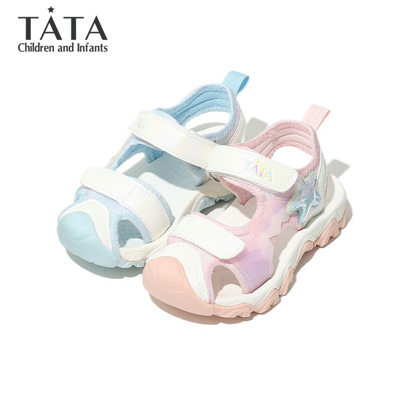 TATA他她童鞋夏季透气包头运动凉鞋防滑软底女孩宝宝鞋时尚沙滩鞋