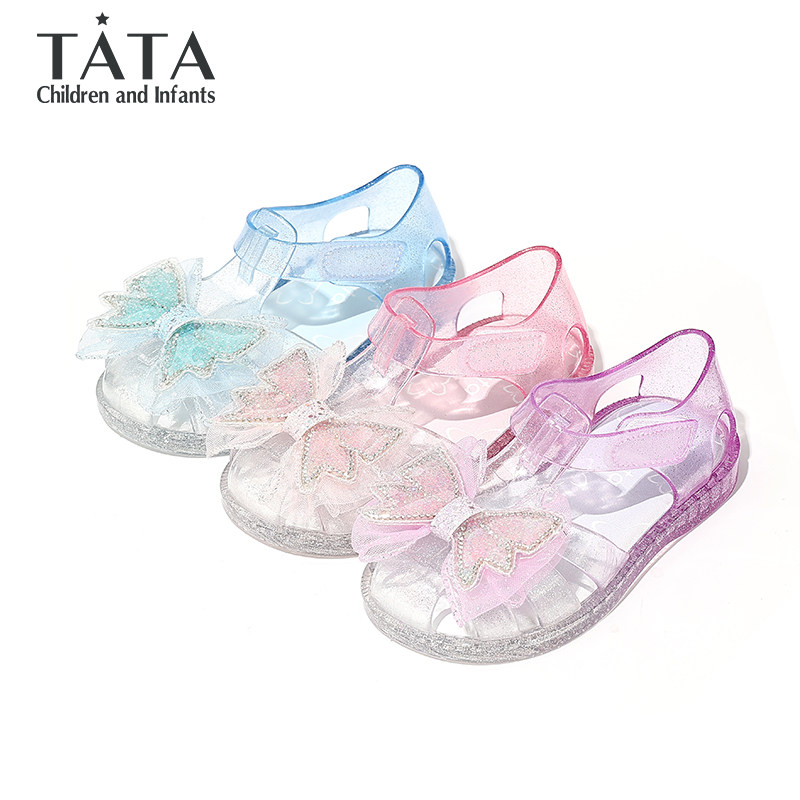 TATA他她童鞋洋气蝴蝶结公主鞋时尚百搭果冻鞋夏季小女孩软底凉鞋