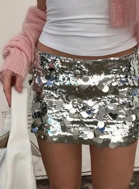 Handmade sequin spicy girl mini skirt 亮片辣妹迷你半身裙2024