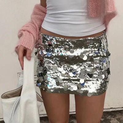 Handmade sequin spicy girl mini skirt 亮片辣妹迷你半身裙2024