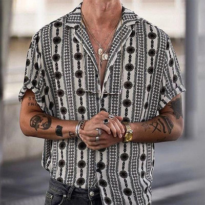 Sleeve Button Shirt Tops Mens Clothing Fashion Streetwear