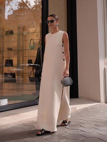 New women's sleeveless slit women's dress 开叉女式连衣裙2024