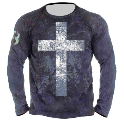 Round Neck Long Sleeve Pullover Slim Printed Men's T-shirt