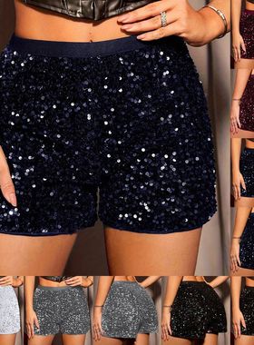 Fashion shorts high waisted solidcolor短裤高腰纯色夜场亮片女