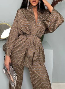 Printed pajama pants set for women's home wear宽松女士家居服