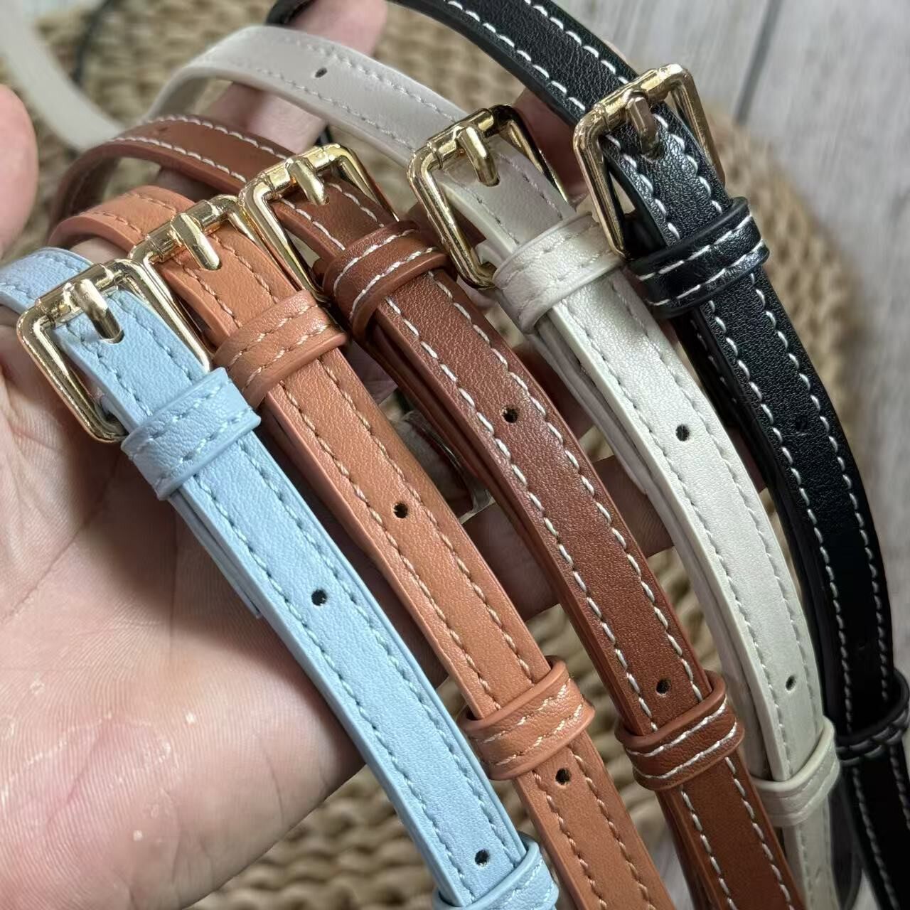 细包带斜挎长肩带百搭包包替换带子单肩斜挎两用1.2cm可调节蓝色