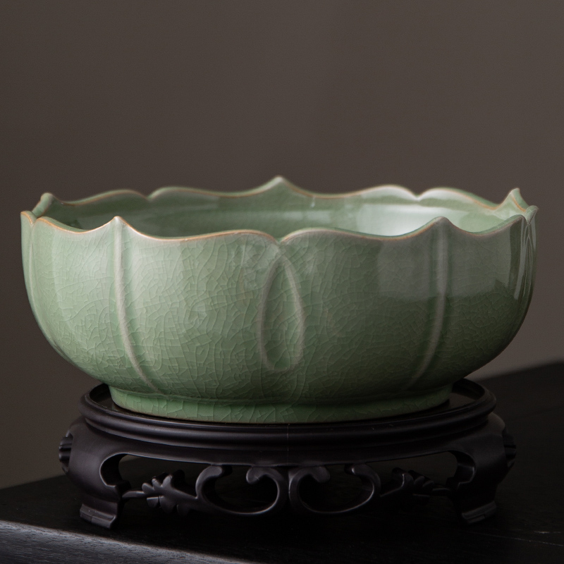 大号水仙花盆陶瓷无孔一叶莲盆碗莲哥窑圆形水培铜钱草水养植物盆