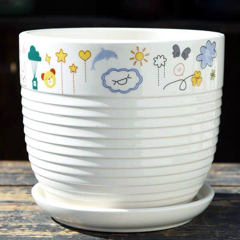 北欧风格花盆陶瓷大号特大号创意个性带托盘简约欧式家用绿萝吊兰