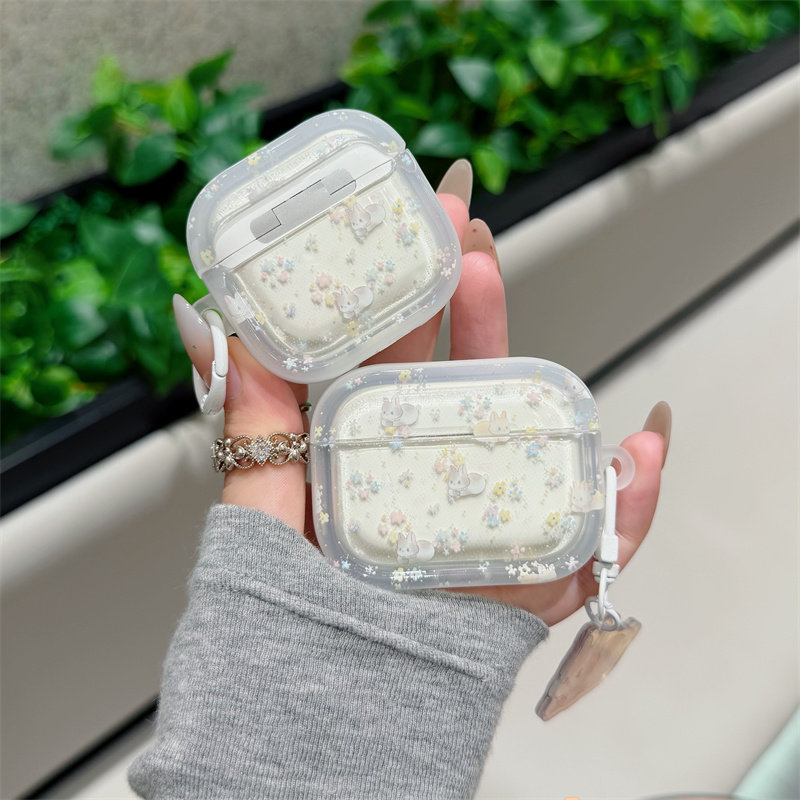 小清新满屏碎花小兔子适用airpods4代耳机套苹果2/3三代AirpodsPro第二代保护壳Pro3软壳透明少女可爱高级感