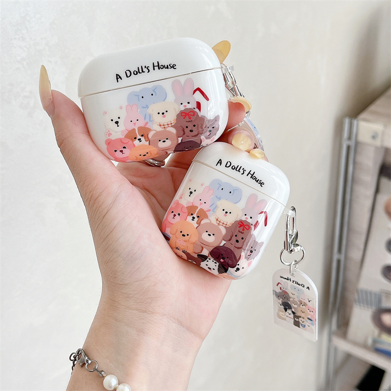 卡通毛绒玩偶一家适用airpods3耳机套2/3三代airpods Pro第二代保护壳苹果蓝牙耳机套Pro2软壳潮情侣小众个性